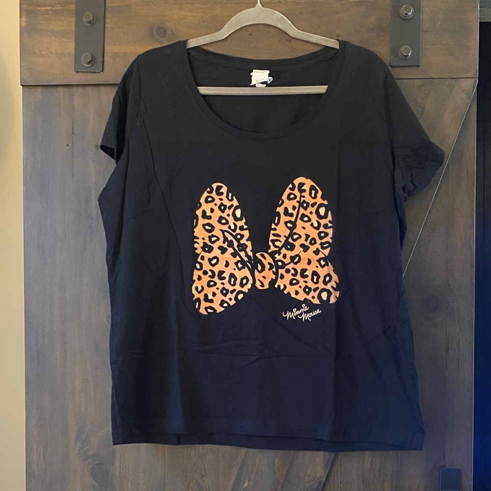 Disney Black Top with Leopard Bow Graphic